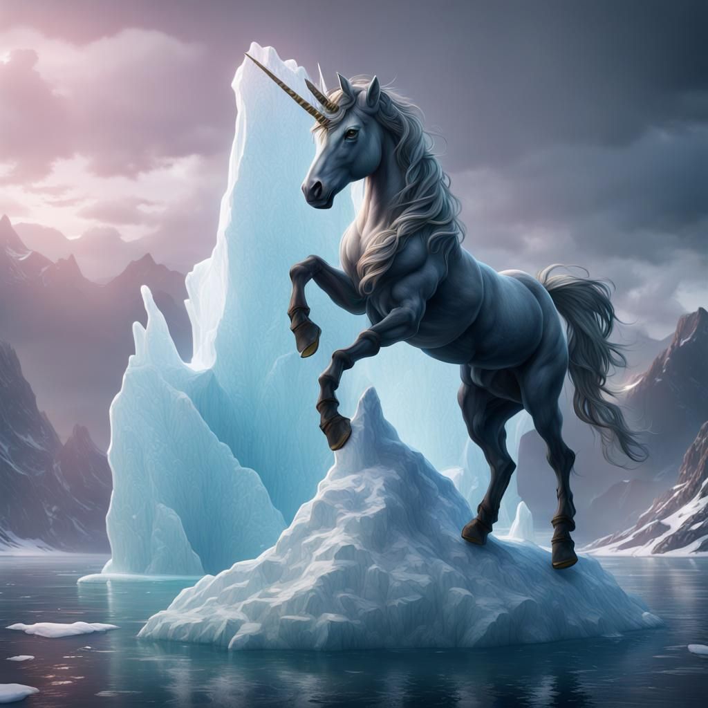 Majestic Unicorn on Iceberg: Fantasy Concept Art