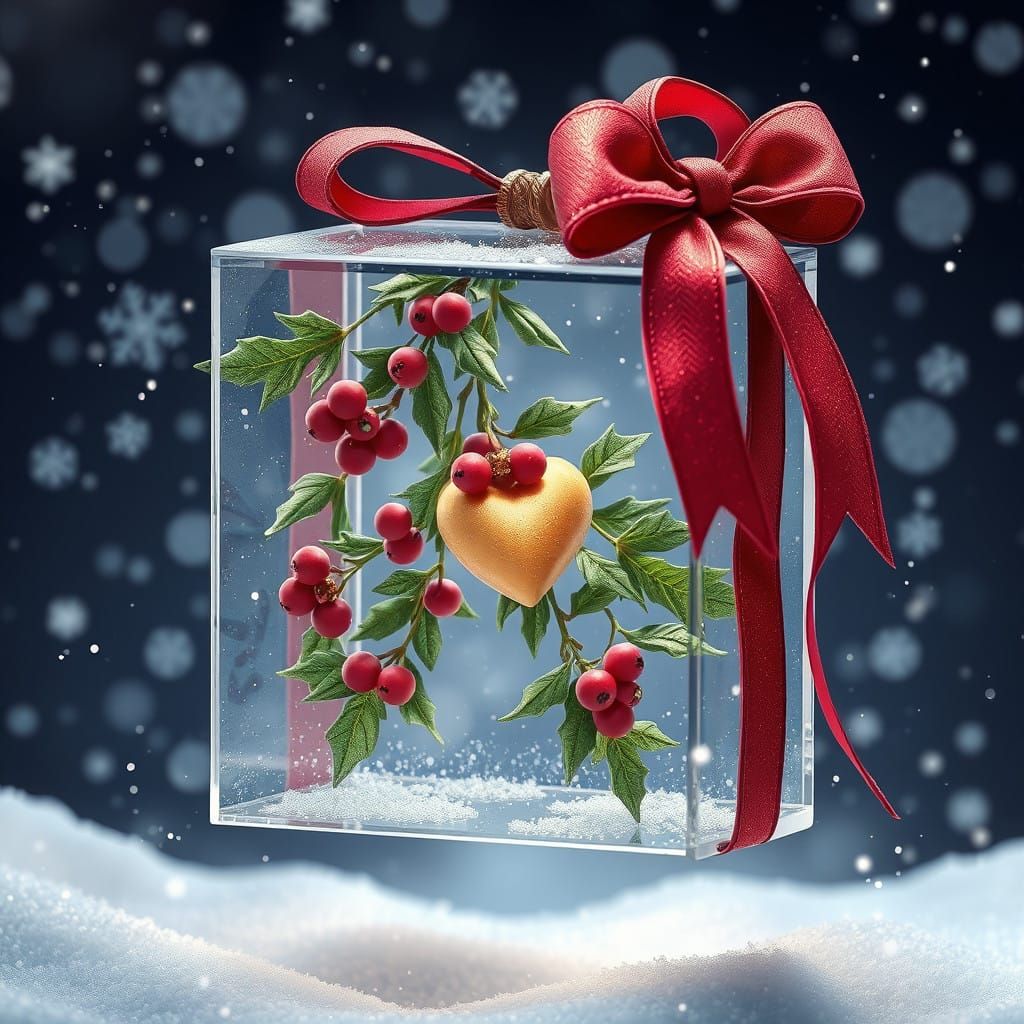 Enchanted Winter Scene in Crystal Box with Glittering Ribbon