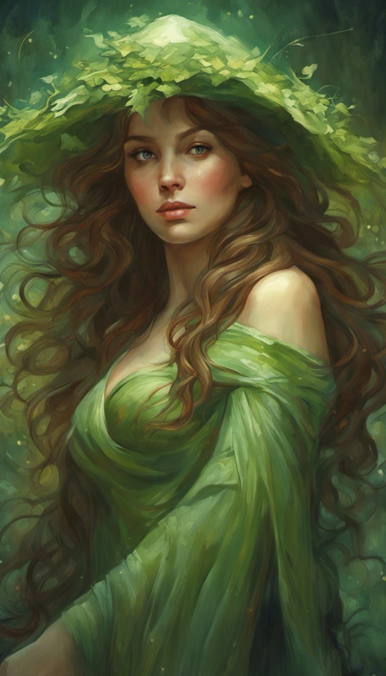 Magical Witch Portrait with Glowing Flowers