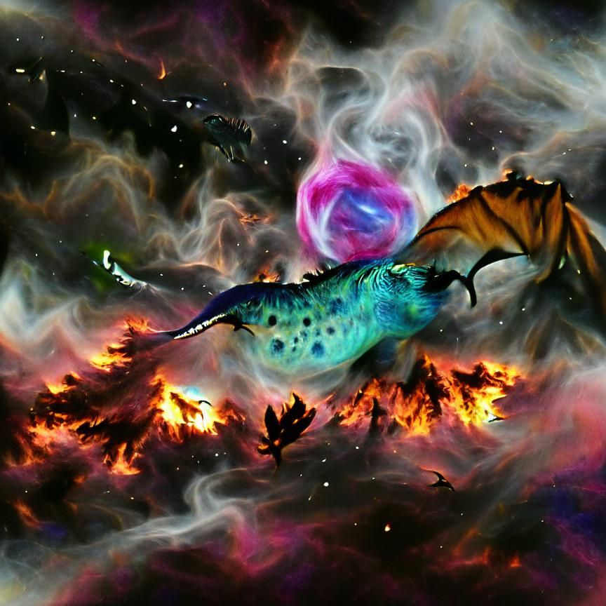 Dragon Breathing Fire on Lush Alien Planet