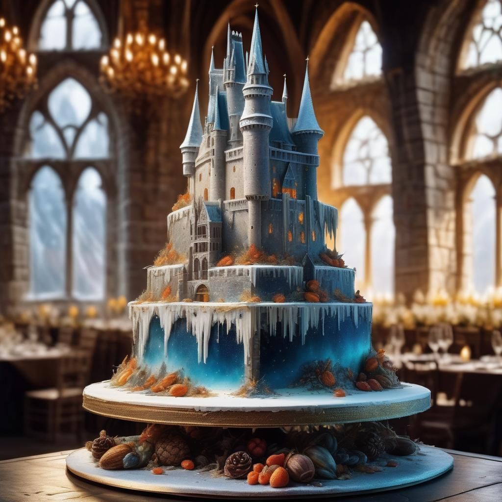 Medieval Castle Wedding Cake: Hyperrealistic 3D Fantasy