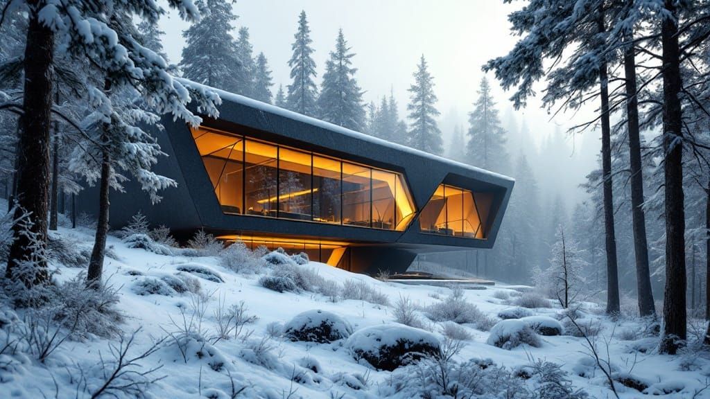 Sleek Nordic Modernist Abode in Frosty Forest Landscape