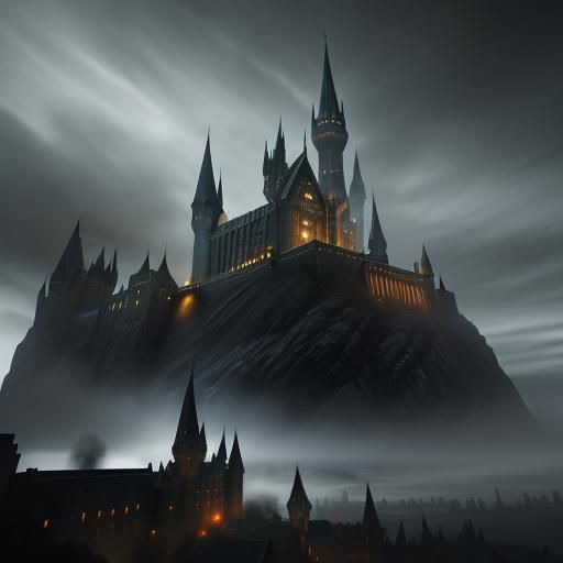 Hogwarts Castle in Misty Night: Fantasy Concept Art