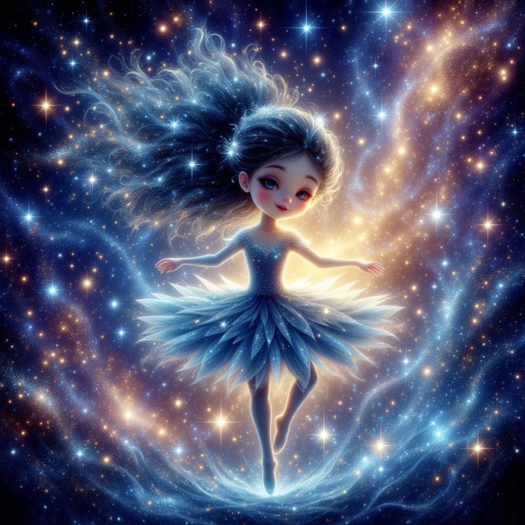Chibi Ballerina Dances in Swirling Galaxies