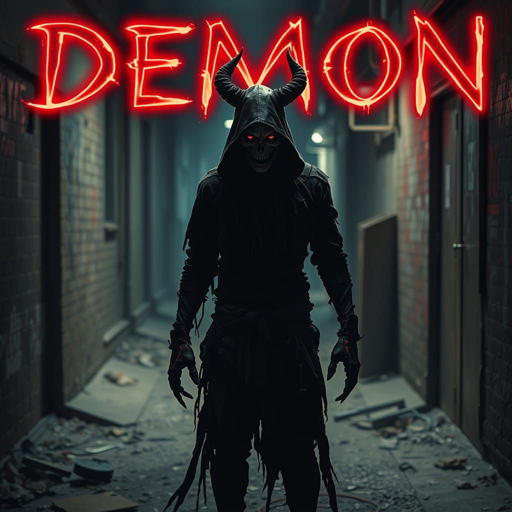 Ominous Figure in Abandoned Alleyway: Noir Cyberpunk Style