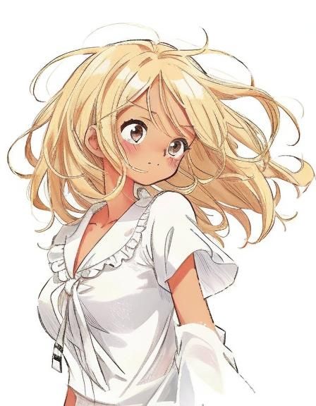 Blonde Girl with Hair Blowing in Wind: Manga Art