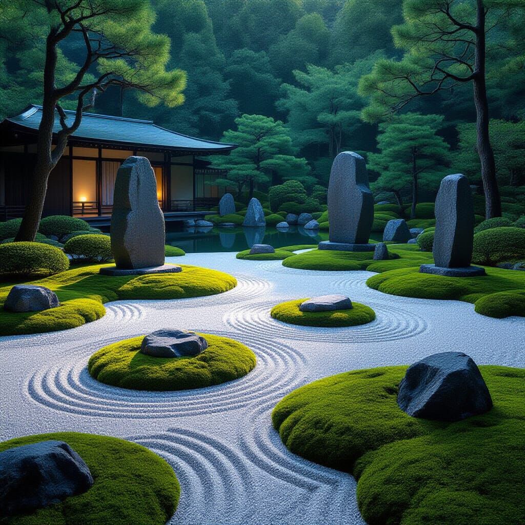 Bioluminescent Zen Garden: A Tranquil Landscape