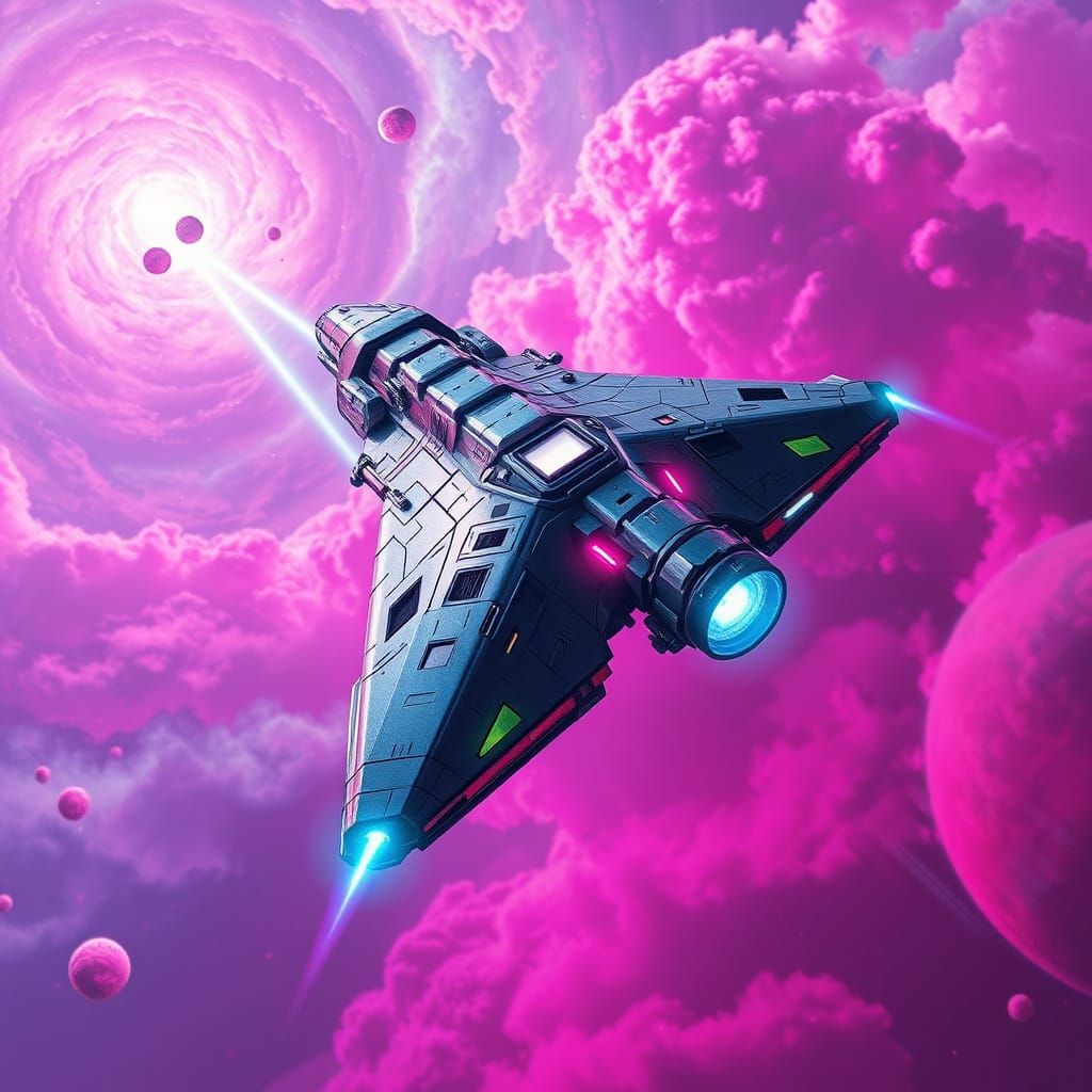 Futuristic Spacecraft in Neon Nebula