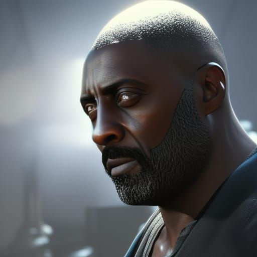 Idris Elba Rendered in 3D Game Cinematic Style