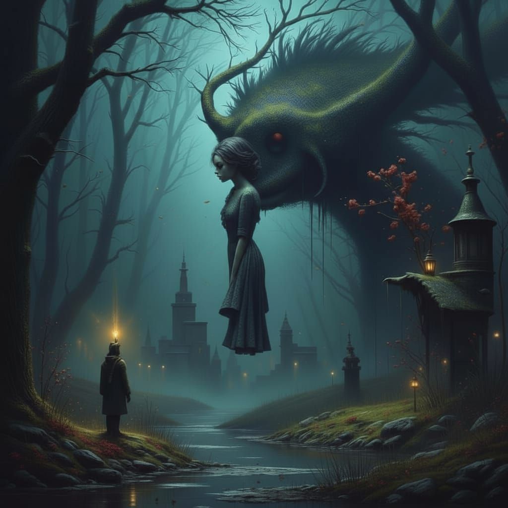 Surreal Starry Night Landscape in Oil