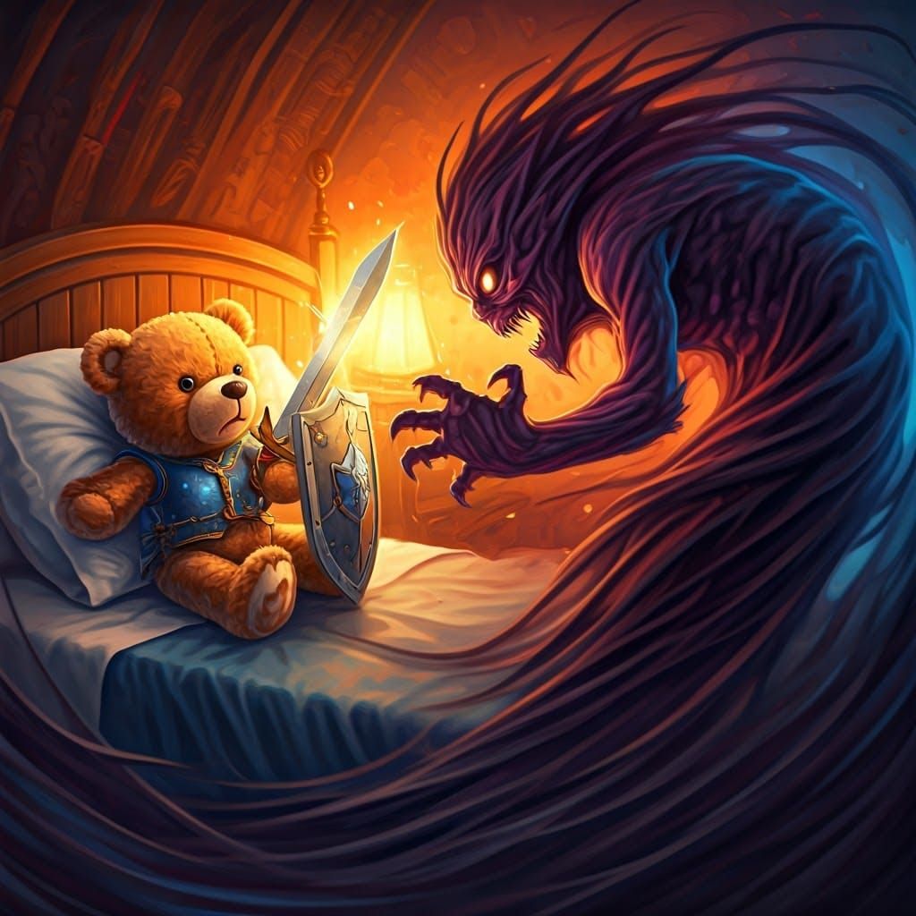 Teddy Bear Knight Protects Child From Ghost