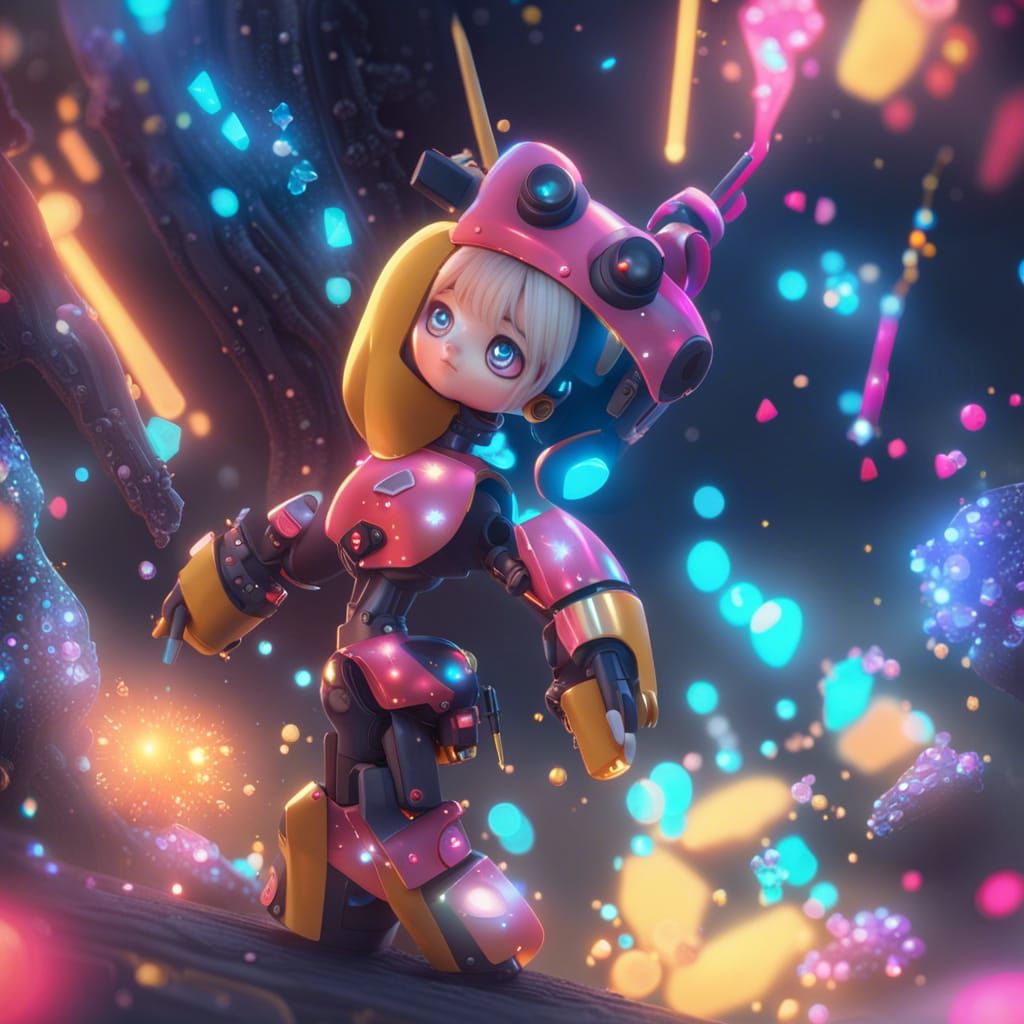 Cute Kawaii Robot Girl in Anime Style
