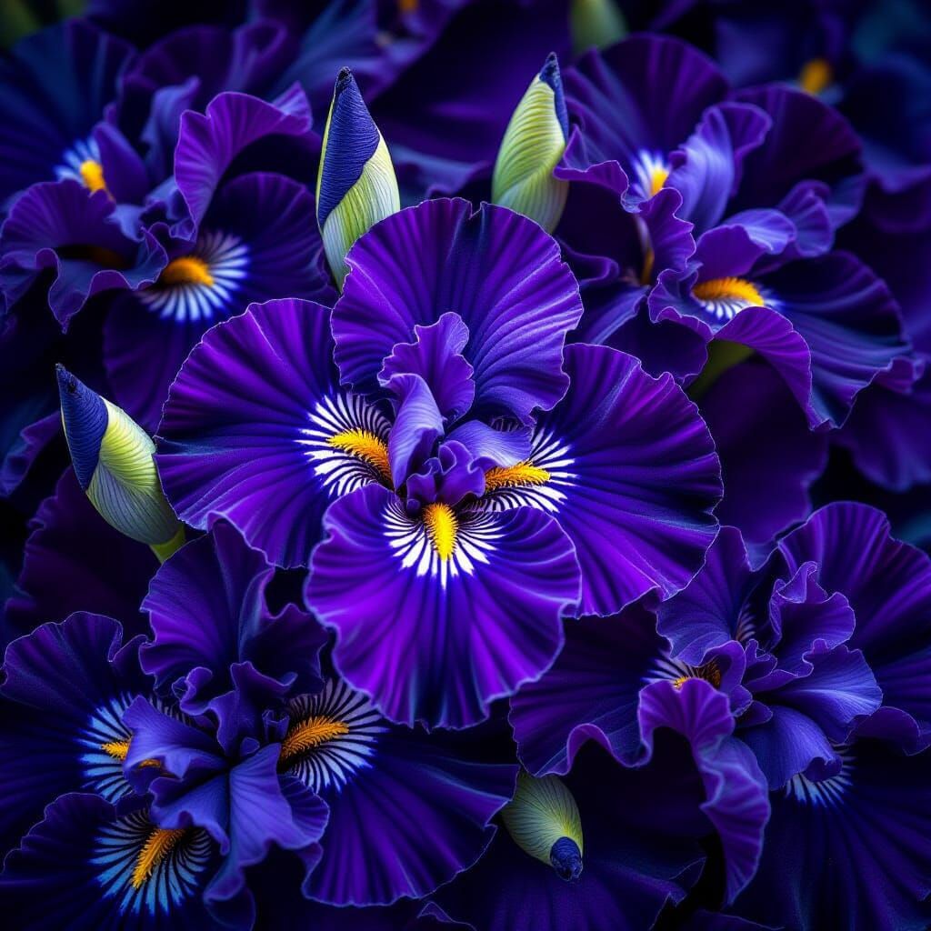 Intense Purple Iris Flowers in Dramatic Macro
