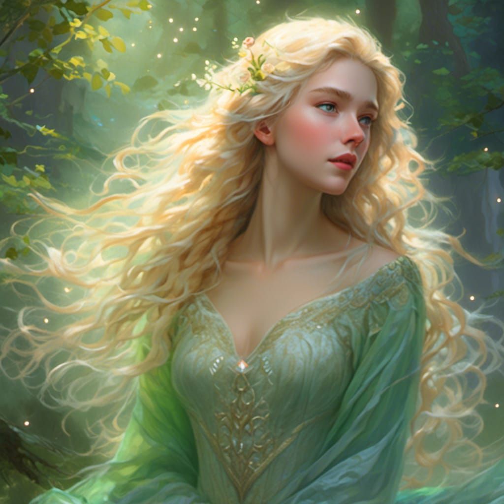 Beautiful Half-Elf Woman Portrait in Ethereal Style
