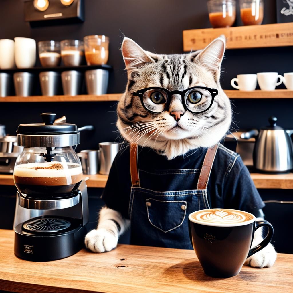 Hipster Barista Cat Illustration