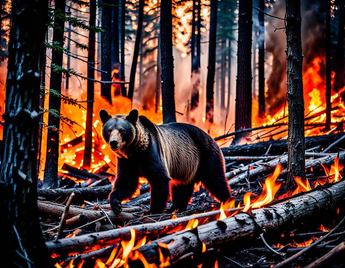 Black Bears Fleeing Forest Fire in Quebec
