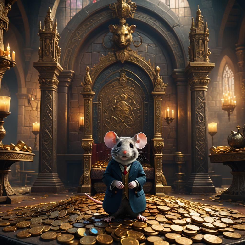 Mouse Executive in Medieval Throne Room: Digital Art