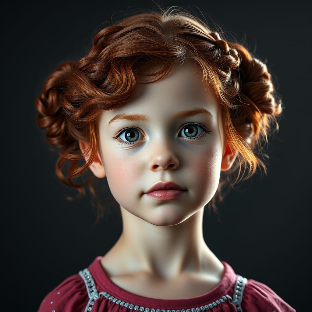 Little Red-Haired Girl in Elegant Braids