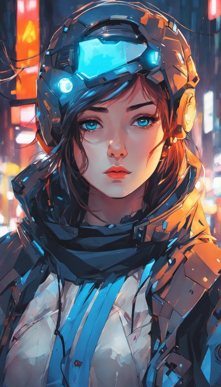 Cyborg Anime Girl in Techwear, Cyberpunk Style