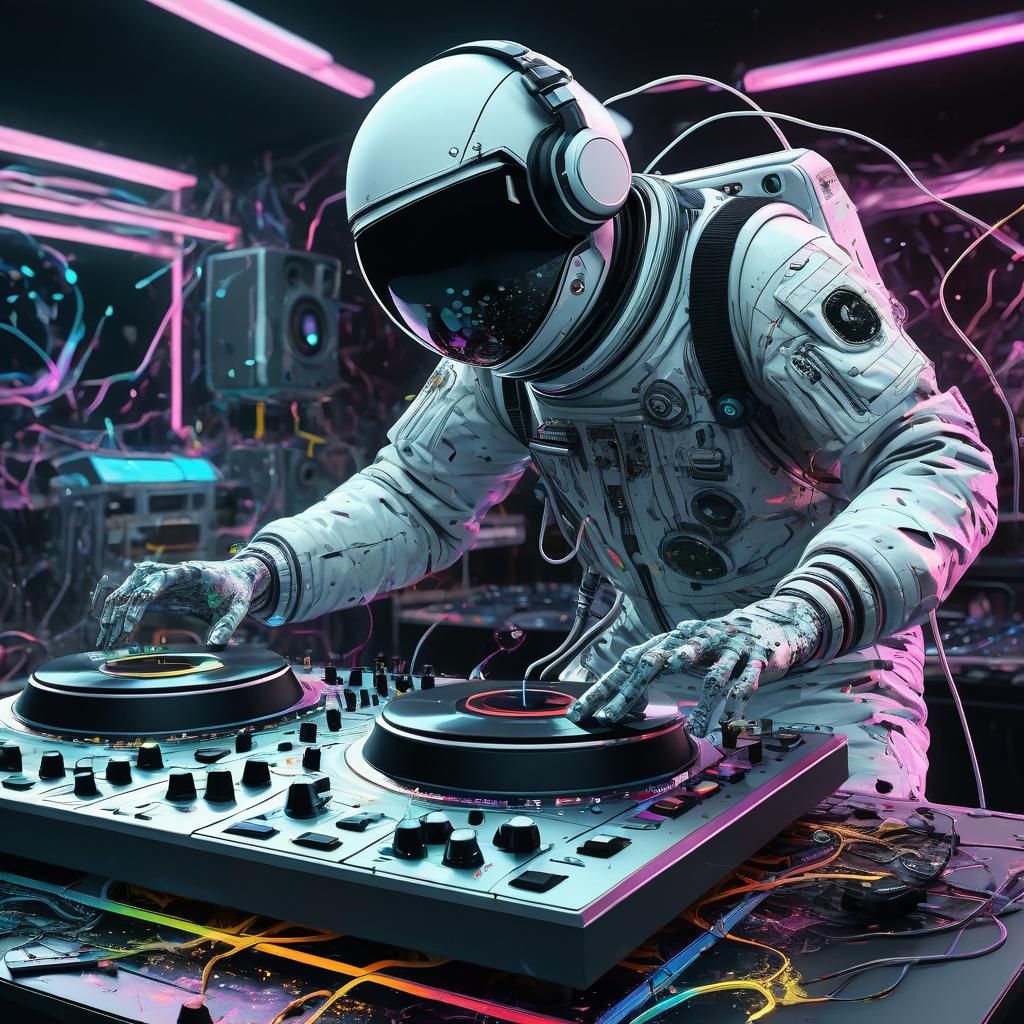 Astronauts Playing Techno Music in Moebius Style