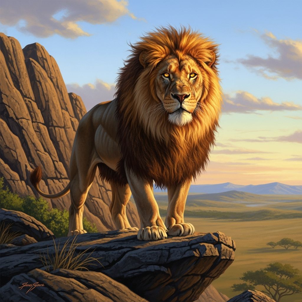 Majestic Lion with Fiery Mane on Savanna