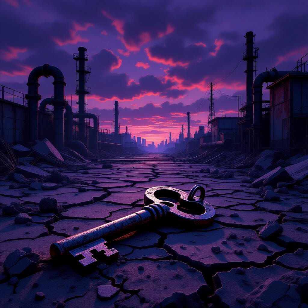 Ancient Key in Desolate Industrial Wasteland