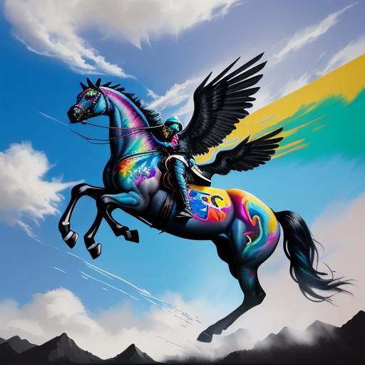 Winged Horse Flight: Graffiti Art Style