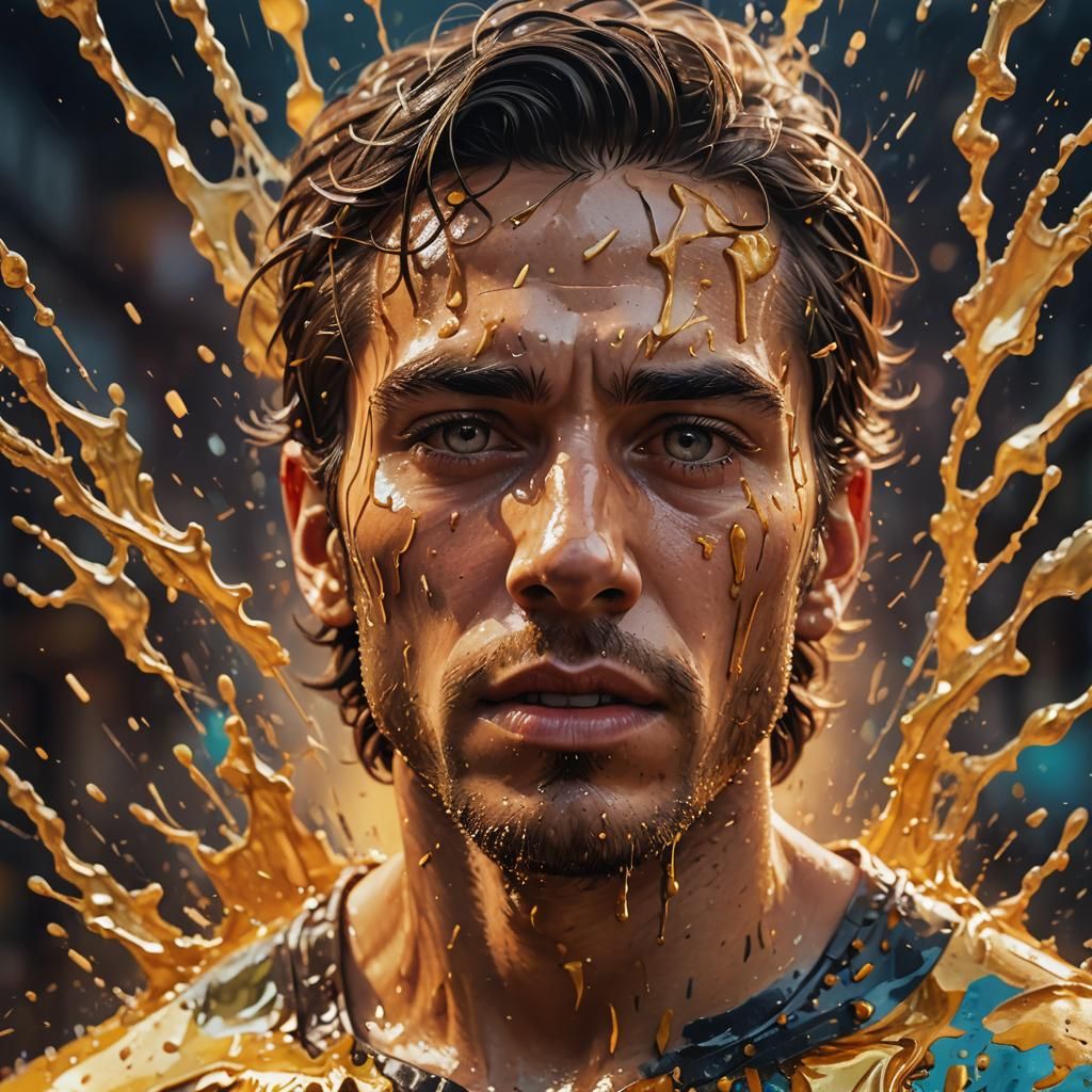 Hyperrealistic Splash Art of a Person with Dramatic Stare