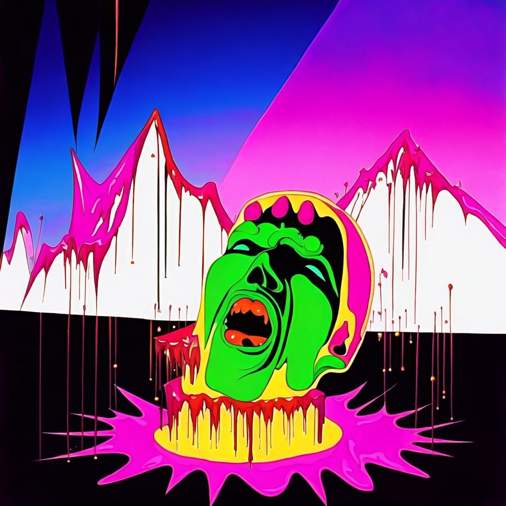 Neon Art: Head on a Bloody Liquid Cake