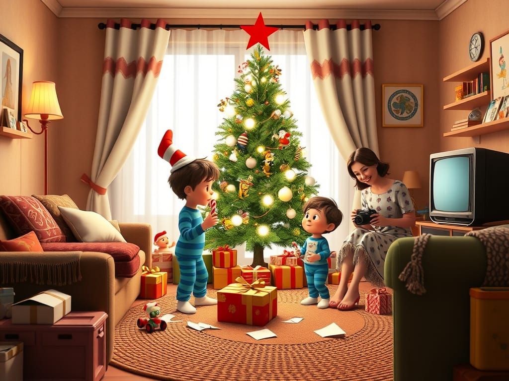 Cozy Christmas Family Moment in Retro 3D Animation