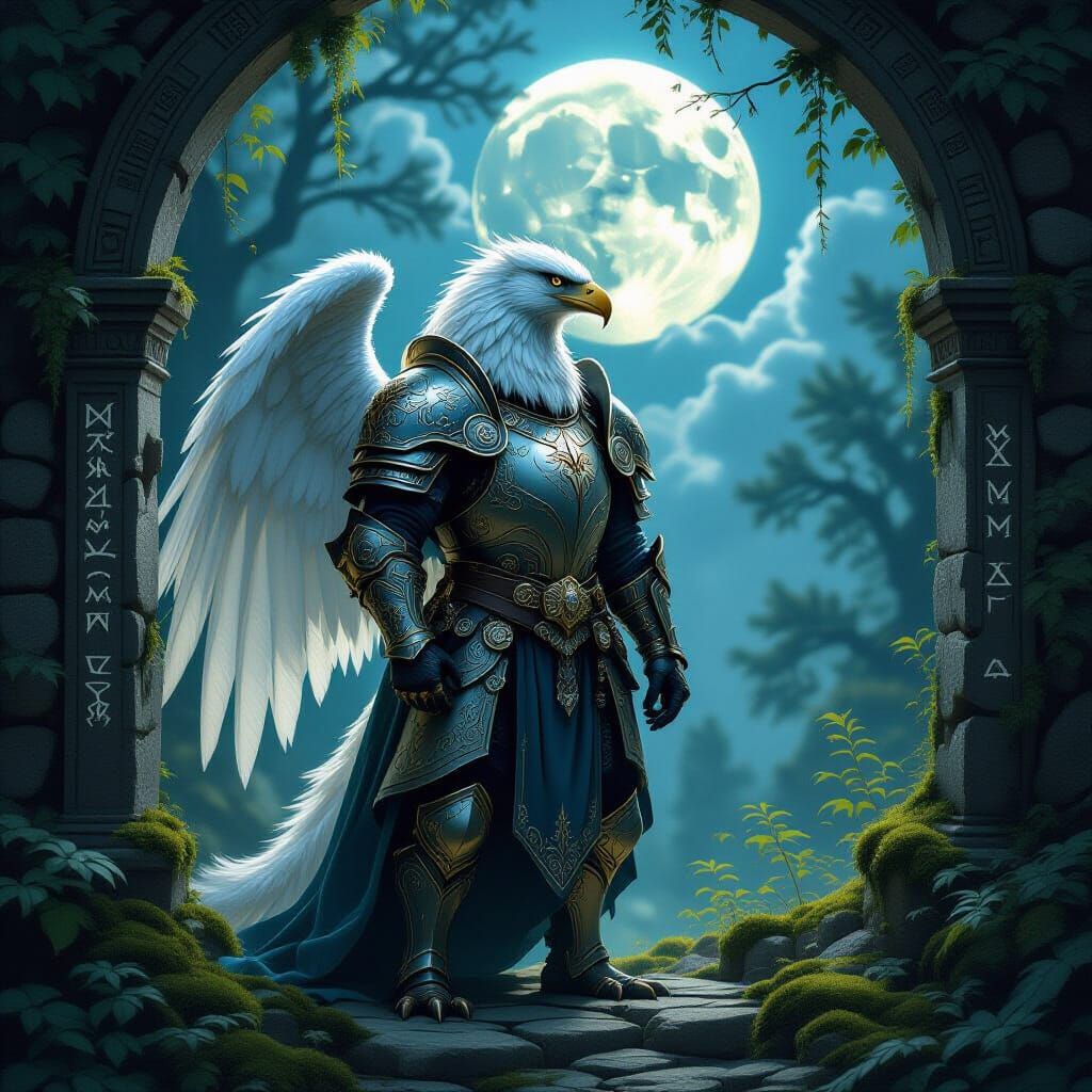 Griffin Guardian in Moonlit Forest Glade