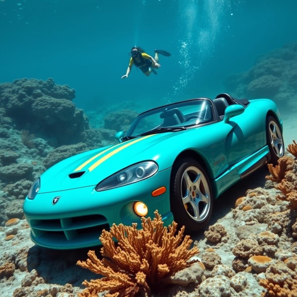 Underwater Dodge Viper in Groovy 70s Style