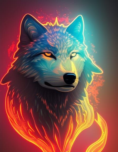 Fiery Wolf Portrait in Art Nouveau Style