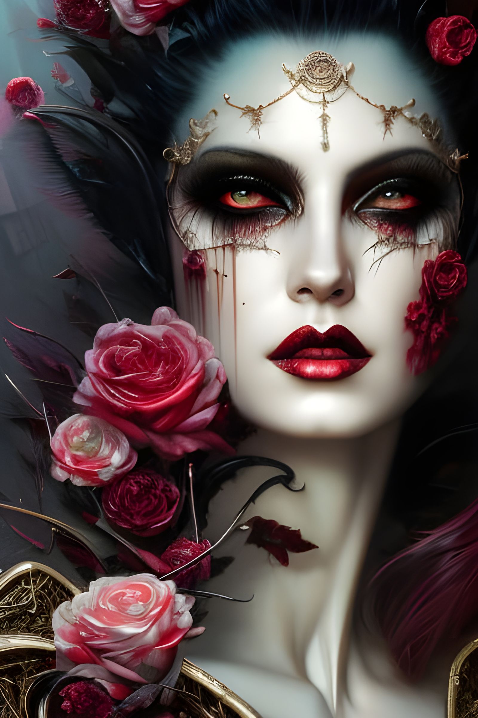 Attractive Vampire in Filigree Corset, Digital Art