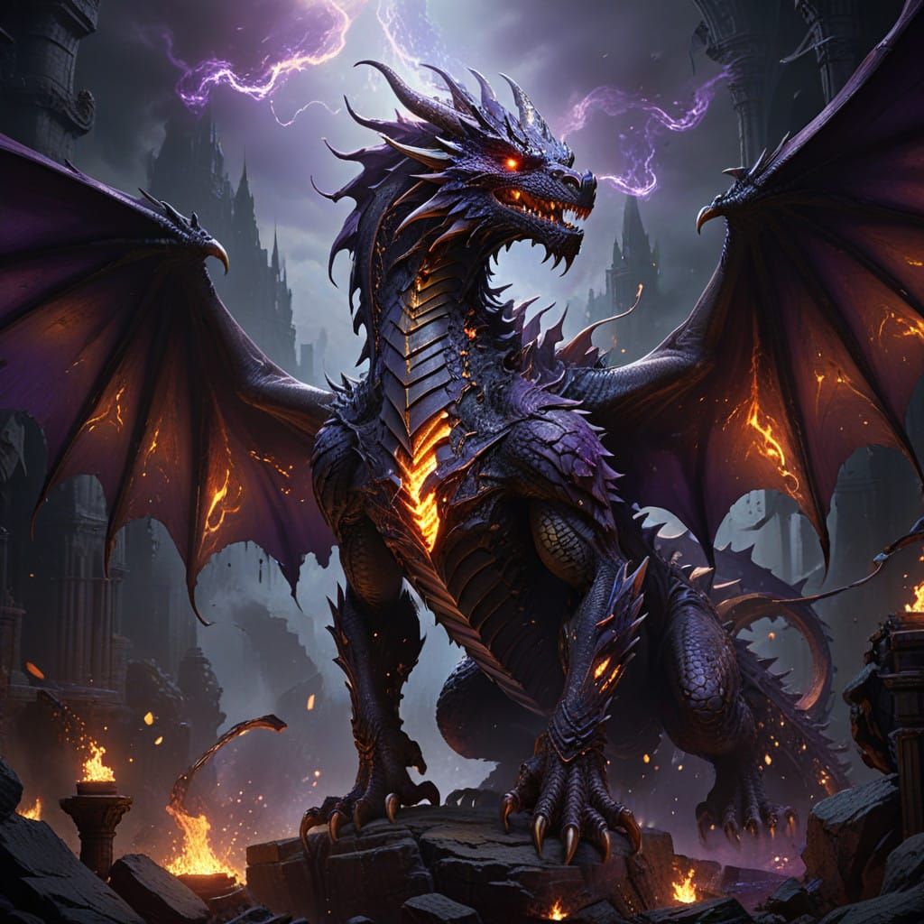 Dark Fantasy Dragon Wields Flaming Greatsword in Epic, Hyper...