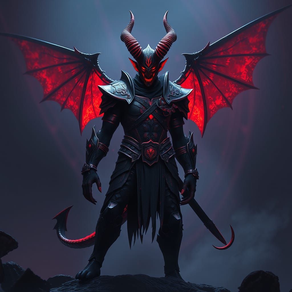 Heroic Half-Demon Warrior in Mystical Realm