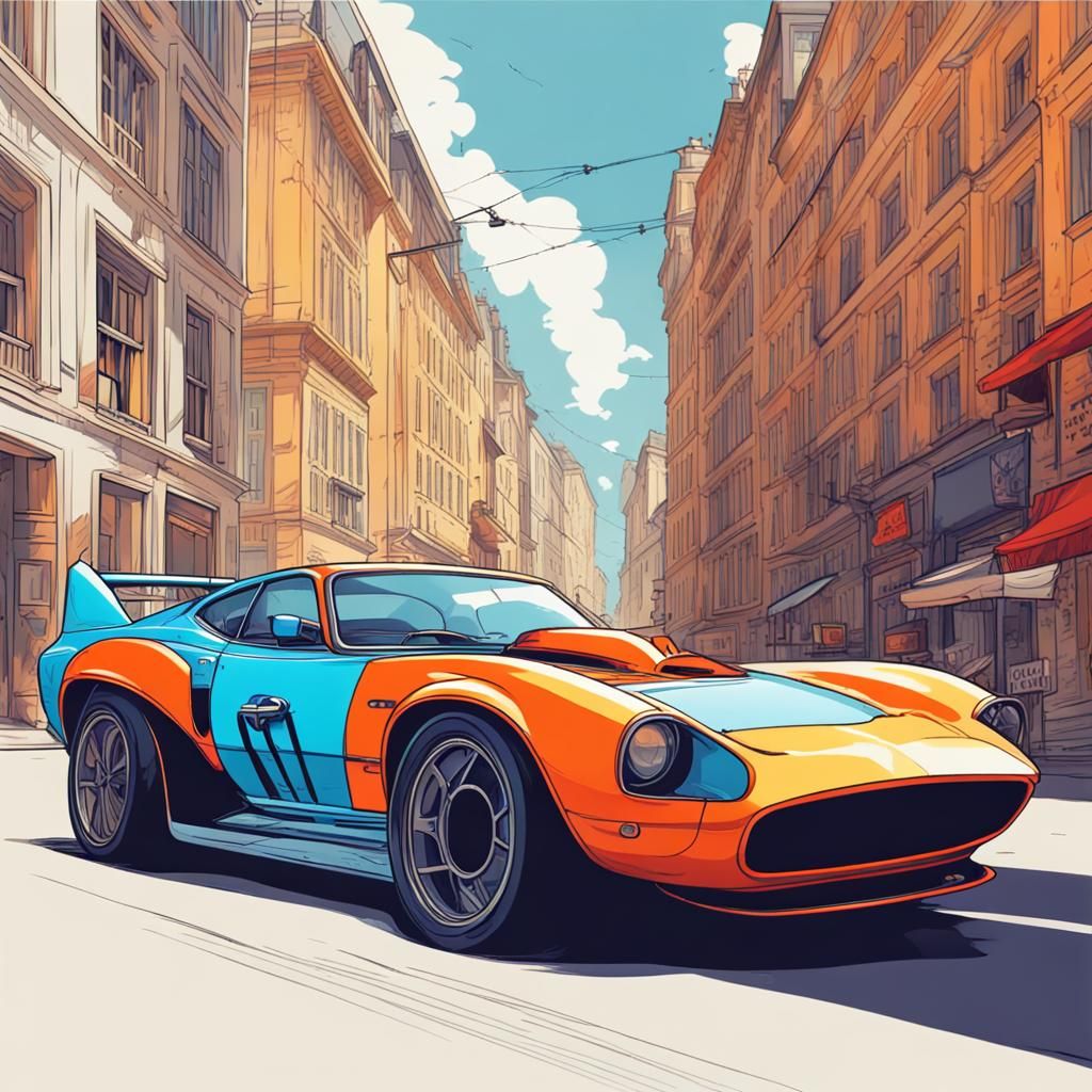 Classic Sports Car with Spoiler, Detailed Matte Painting