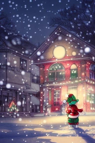 Christmas Lights Under Snow: Whimsical Watercolour Art