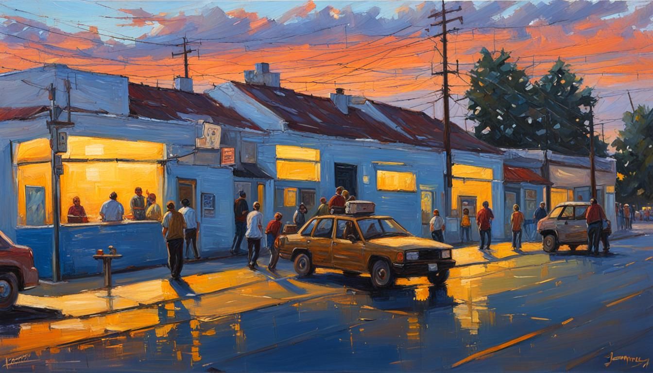 Golden Hour Oil Painting Scene