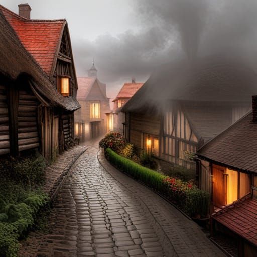 French Village Sunset in Artgerm Style