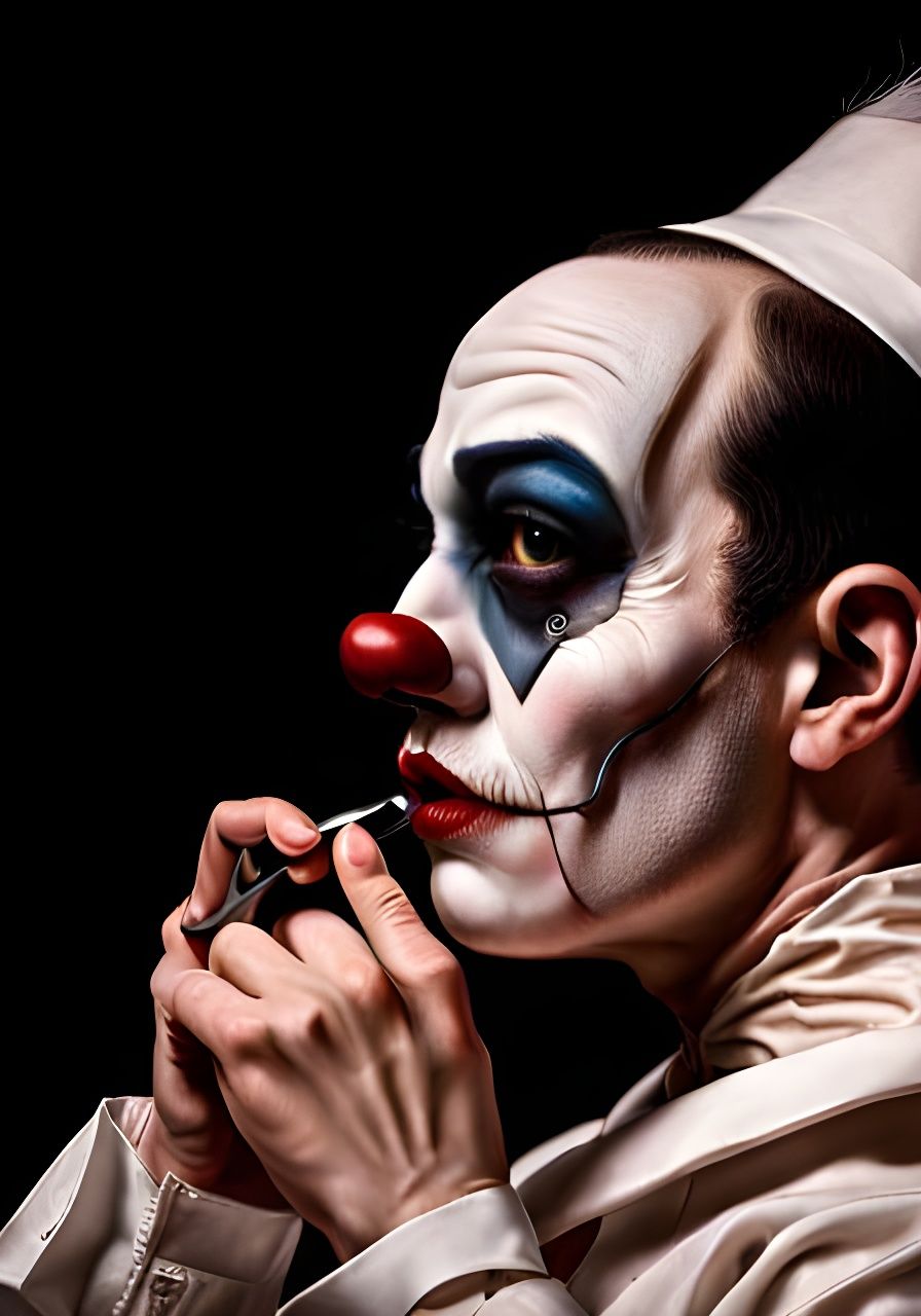 Clown Applying Lipstick in Mixed-Media Photography