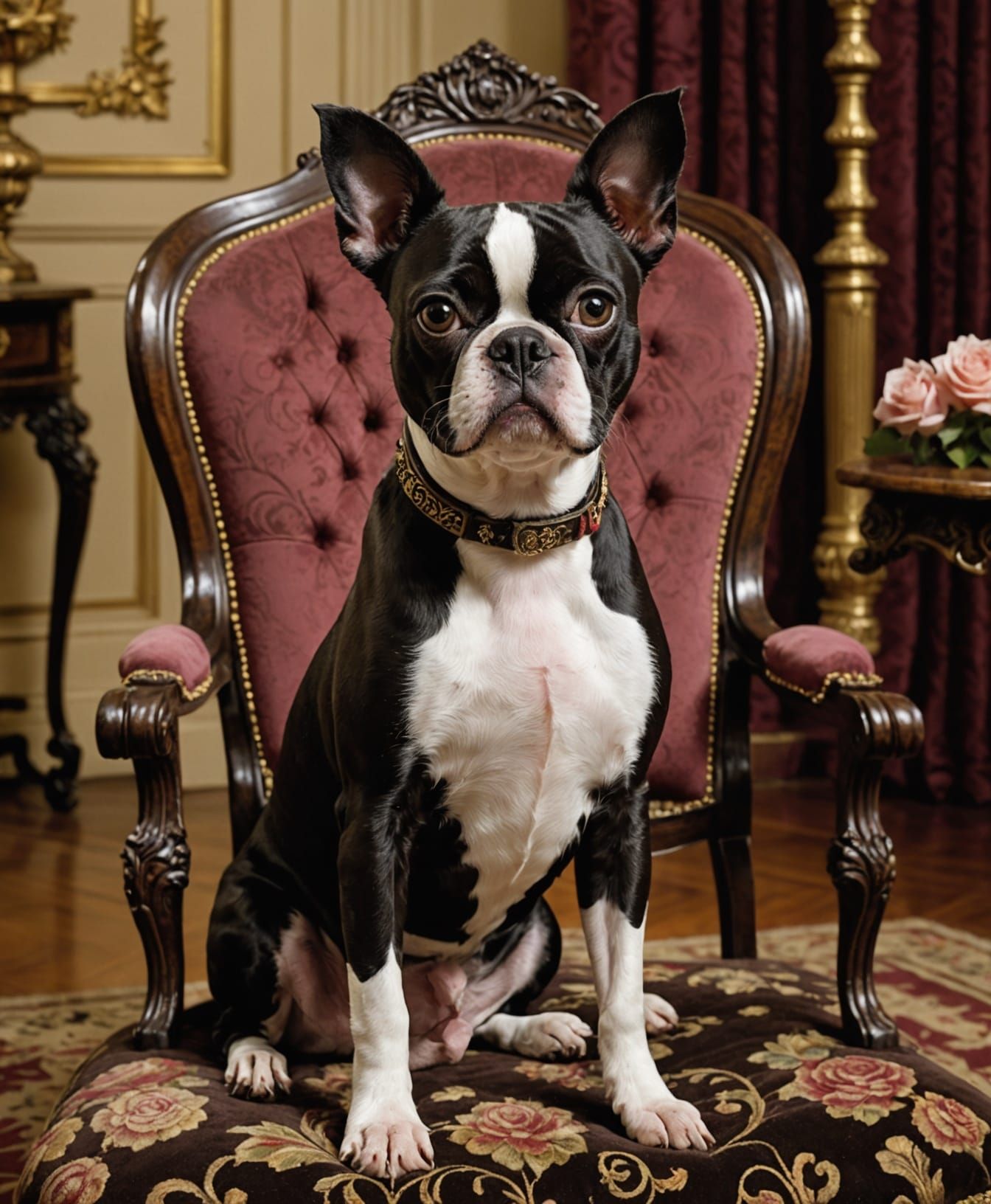 Regal Boston Terrier in Antique Setting