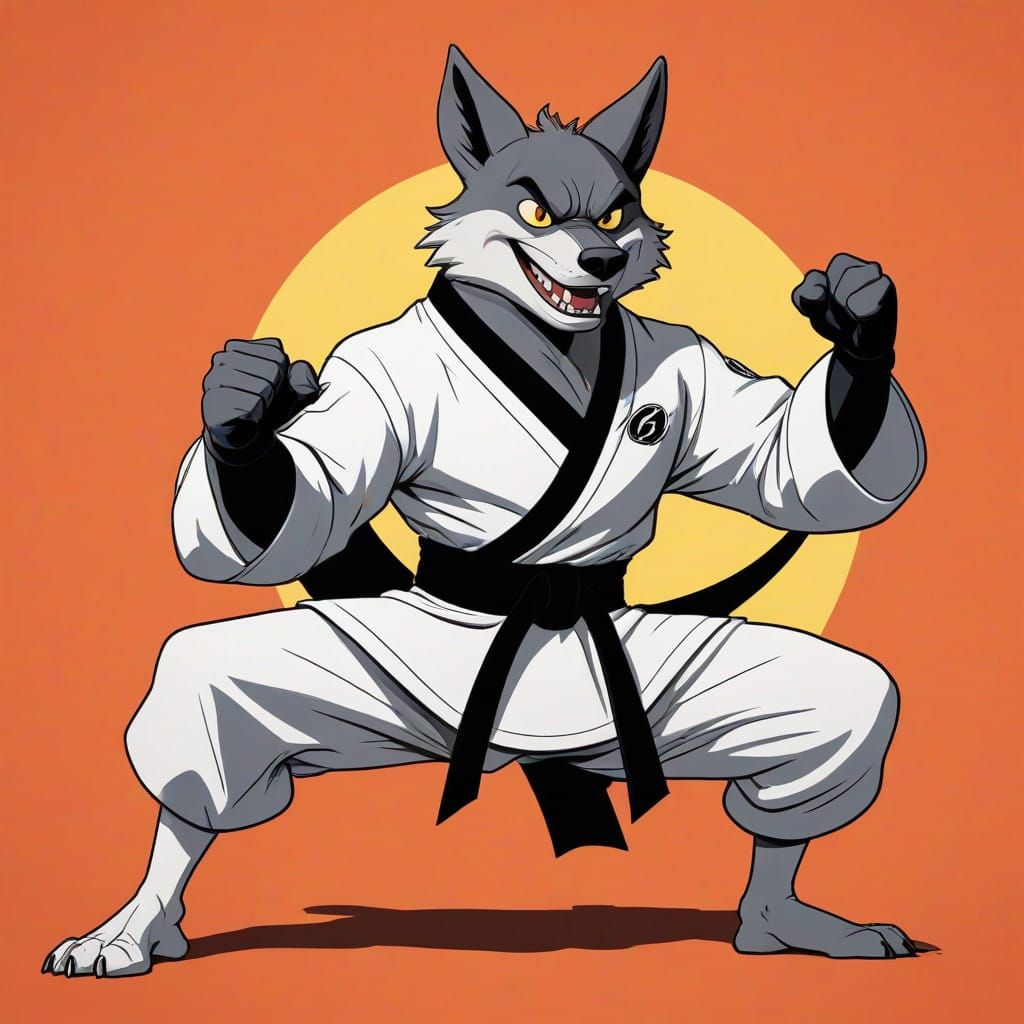 Energetic Cartoon Martial Arts Wolf