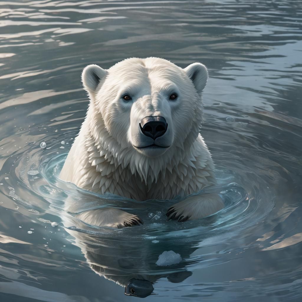 Vulnerable Baby Polar Bear on Ice, Digital Art