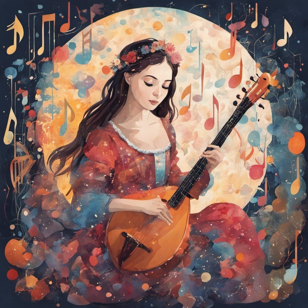 Woman Plays Cello in Moonlit Garden