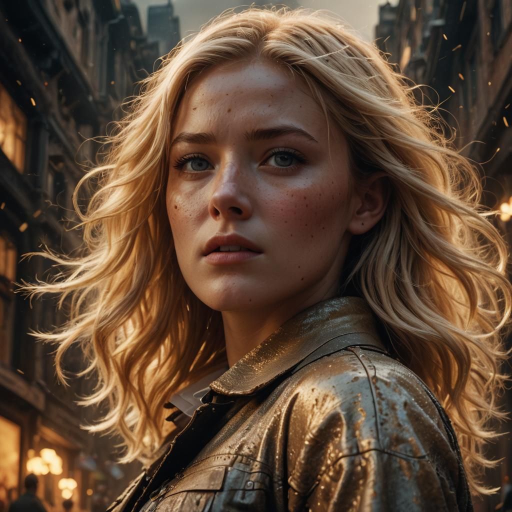 Woman with Freckles in Dramatic Cinematic Lighting