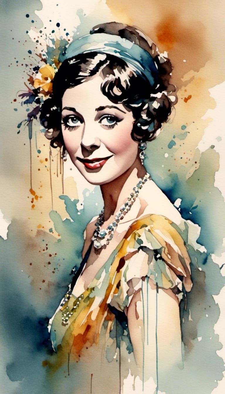 Fanny Brice Portrait in Watercolor Style