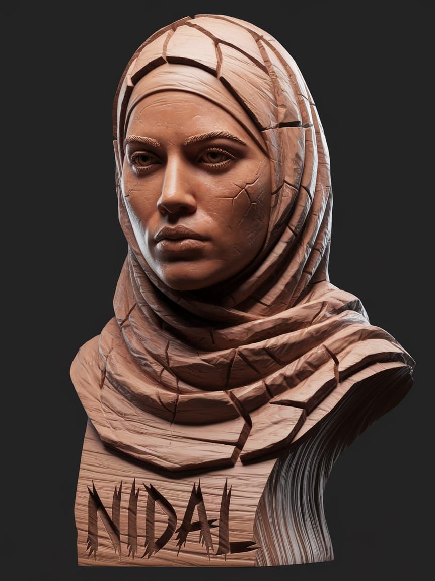 Olive Wood Bust of Palestinian Woman 'Nidal' in Defiant Styl...