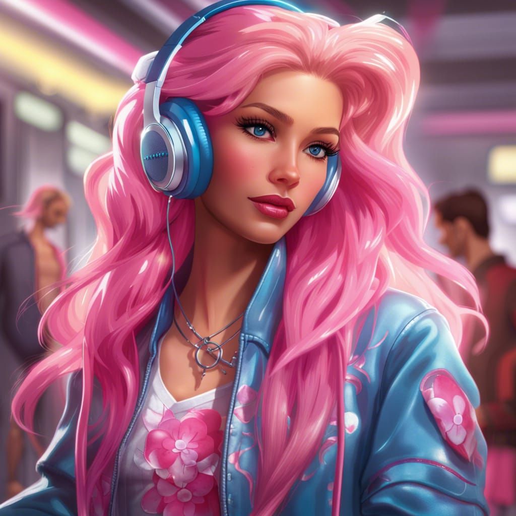 Barbie Rocks: A Hyperdetailed Portrait in Art Nouveau Style