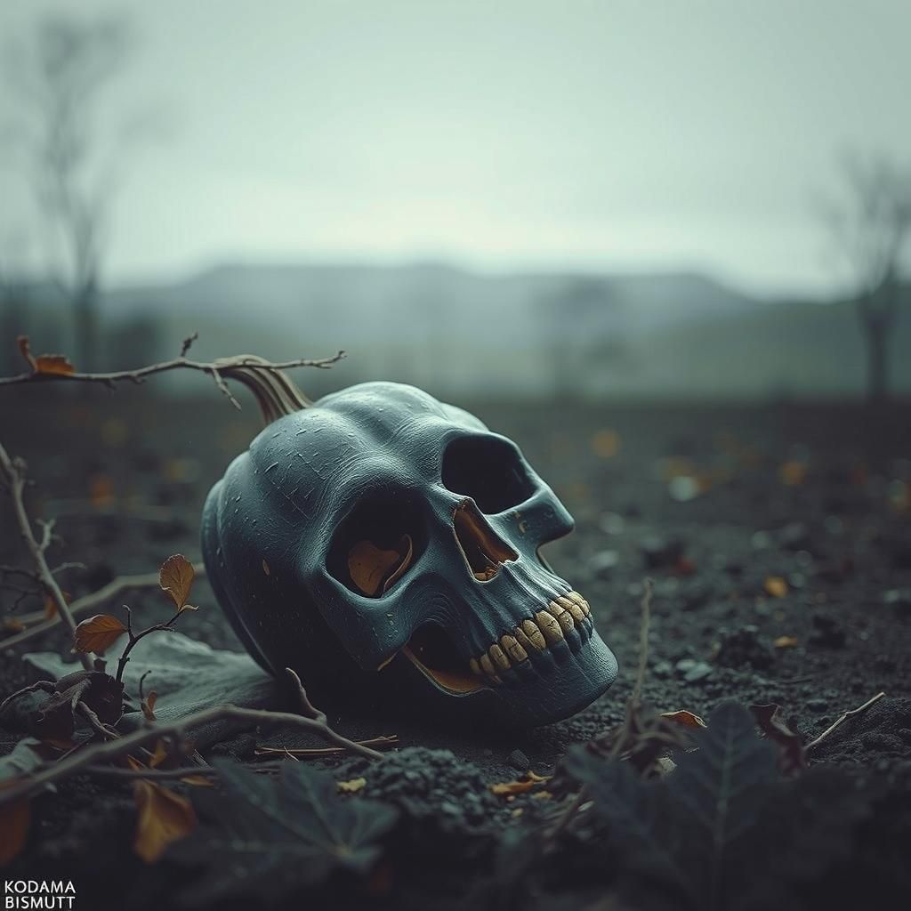 Pumpkin on Vine in Bleak Kodama Landscape